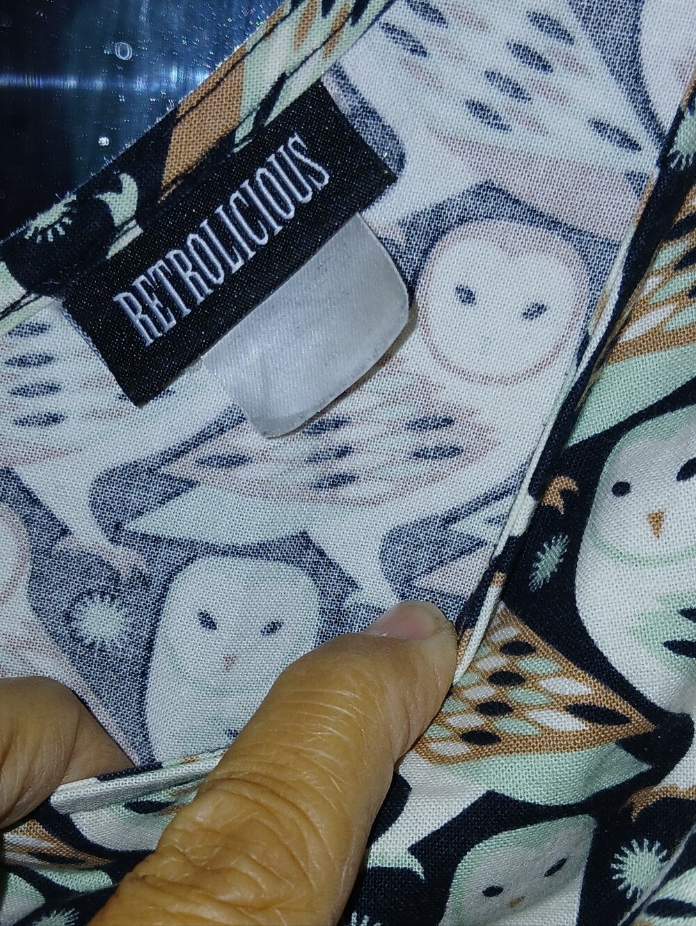 Retrolicious Owl Print Cream, Black & Tan Print Sleeveless Fit-and-Flare Dress - Picture 8 of 8